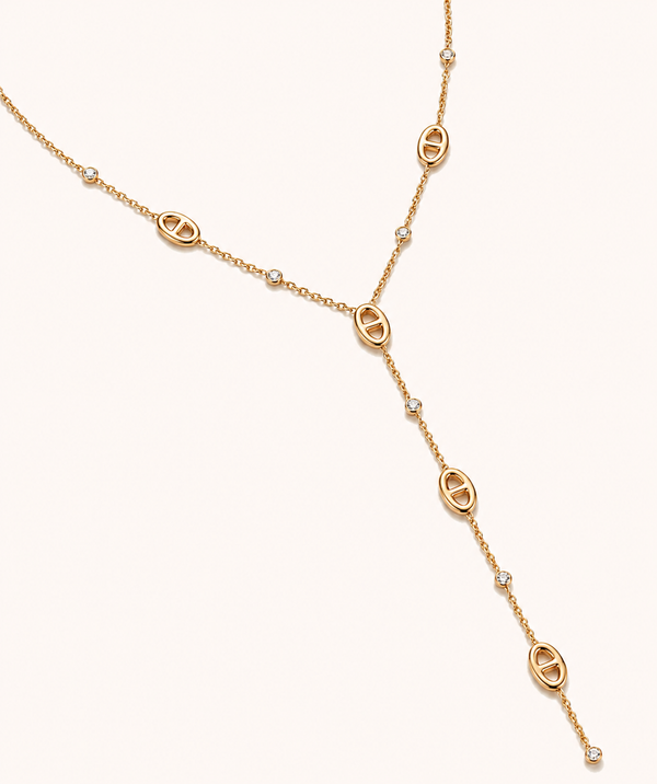 Collier en Y acier inoxydable doré chute longue à maillons marine — Naya OUAYS