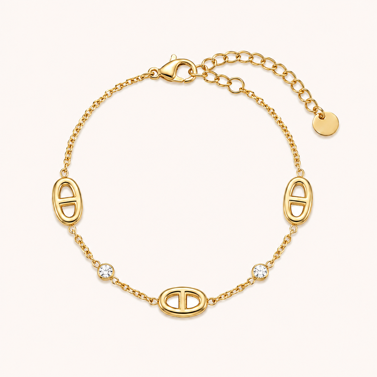 Bracelet en acier inoxydable doré à maillons marine et zircons — Naya OUAYS