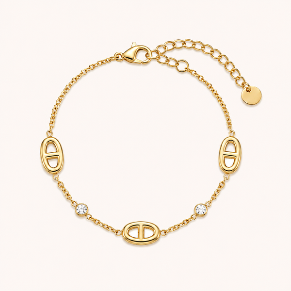 Bracelet en acier inoxydable doré à maillons marine et zircons — Naya OUAYS