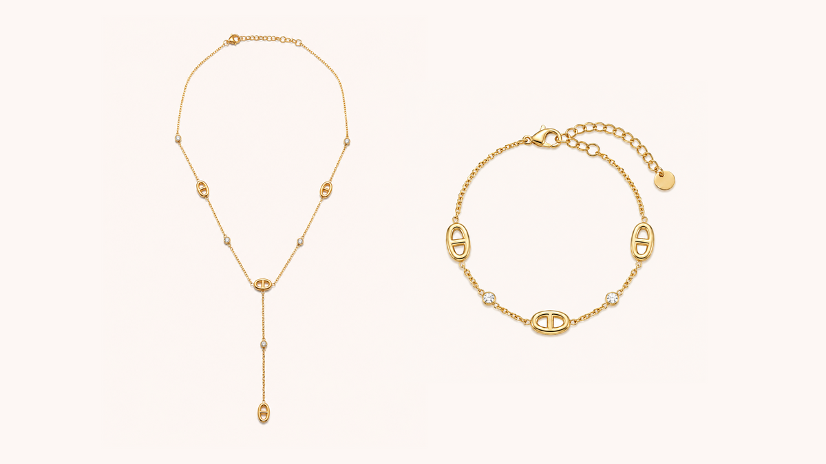 Parure collier Baya et bracelet Naya en acier inoxydable doré à maillons marine — OUAYS